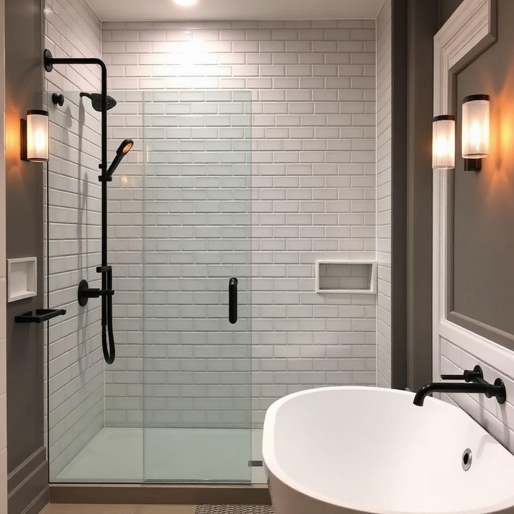 Bathroom remodel with subway tile and matte black fixtures